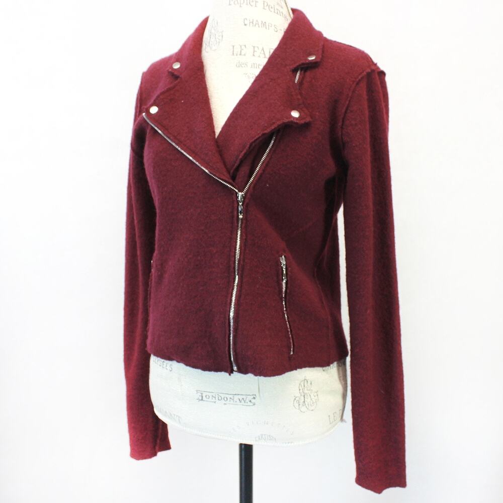 Anthropologie Anthro MOTH 100% Wool Burgundy Motorcycle Jacket Blazer Y2K Small